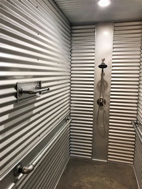 sheet metal bathroom|shower corrugated metal trim.